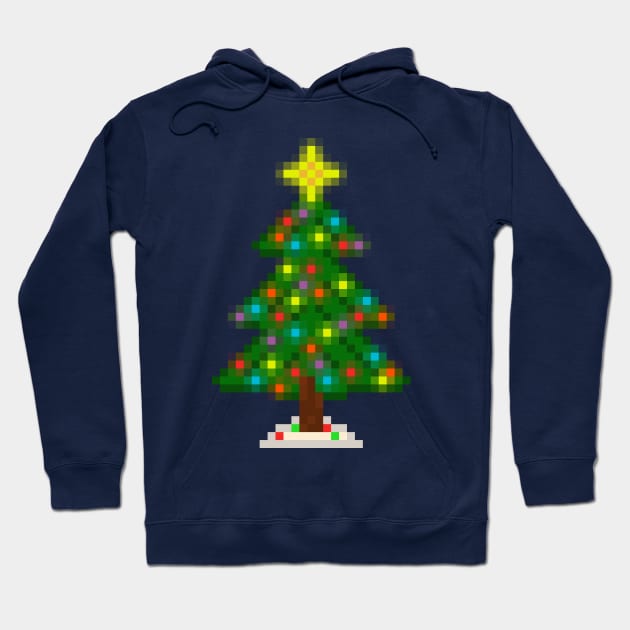 Pixel Christmas Tree with Glowing Lights (Green) Hoodie by gkillerb